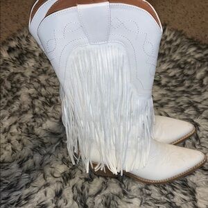 White Fringe Western Boots